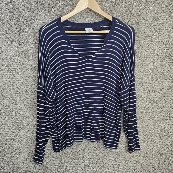 CAbi Top Womens Small Navy Blue Ahoy‎ Jersey Knit Stripe Tee Style 5556 Casual - Picture 1 of 7